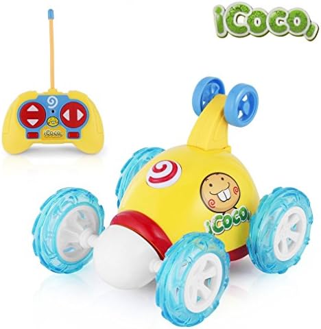YKS RC Rolling Cartoon Stunt Race Car Toy, 360 Degree Spinning and Flips with Light Flash &amp; Music for Child Kids Toddlers