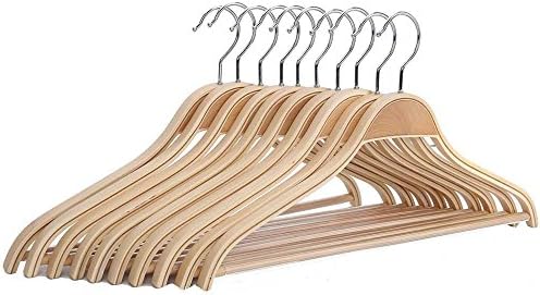 Freitec Solid Wood Cloth Hangers with Non Slip Bar Notched Shoulder and 360 Degree Swivel Hook, Set of 10