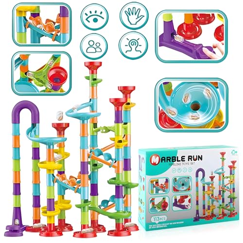 RockSwan Marble Run Set for Kids 4-8, 113 Pcs STEM Learning Toy, Construction Building Blocks, Tracks (GD-F19)
