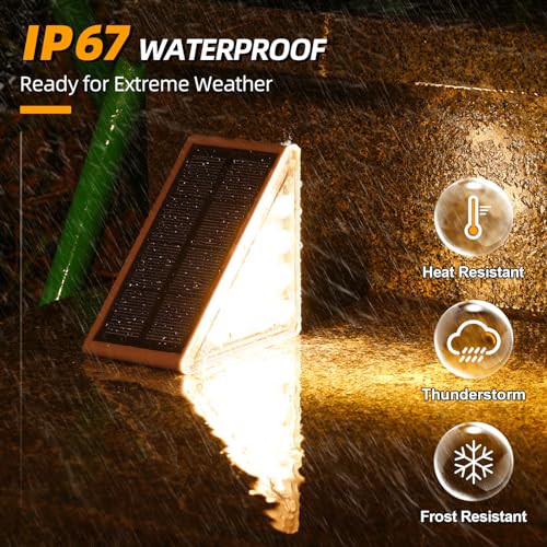 NIORSUN 12 x Solar Outdoor Stair Lights, Waterproof IP67 with 13 Bright LEDs, Warm White, 3000K, Auto On/Off, for Stairs, Steps, Patios, Gardens, Driveways