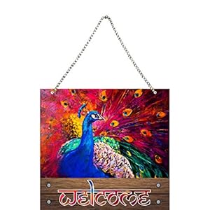 PAPER PLANE DESIGN Wood Door Hanging (12 INCH X 8 INCH) Welcome Sign With Metal Chain (Welcome -4)
