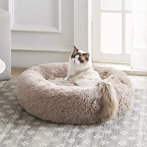 IMountek Fluffy Donut Pet Bed – Calming Cushion For Small/Medium Dogs & Cats, Machine Washable