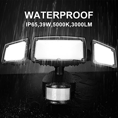 39W LED Security Lights Motion Outdoor 3000 Lumen 5000K BBOUNDER Motion Sensor Lights Waterproof IP65 ETL Certificated 3-Head Adjustable Flood Light for Entryways Stairs Yard and Garage - Thumbnail 2