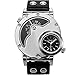 Men's Unique Analog Watch, Luxury Fashion Dress Quartz Wrist Watches with Comfortable Leather Band Large Face Dual Dial Cool Design Two Time Zone Silver