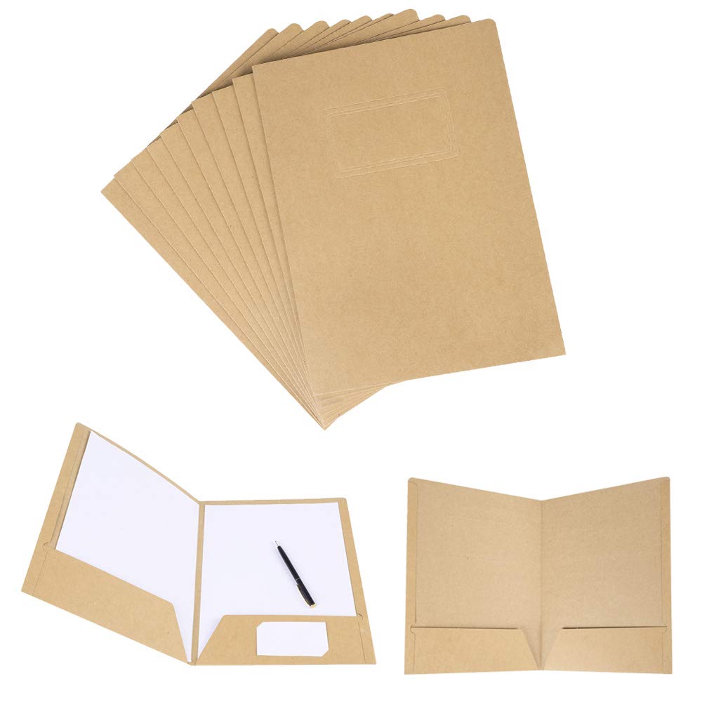 10Pcs A4 Kraft File Folders Foolscap Square Cut Folders Office Double Inserts Presentation Document Folder Reports Project Folders Portfolio Paperwork Organiser with Cards Slot for Office School