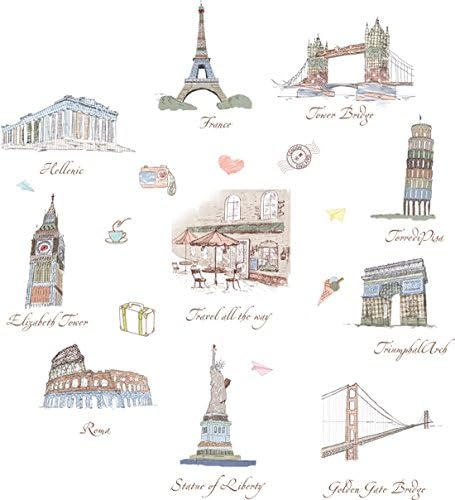 Travel Around the World Famous Landmarks &amp; Stick Wall Art Sticker Decals