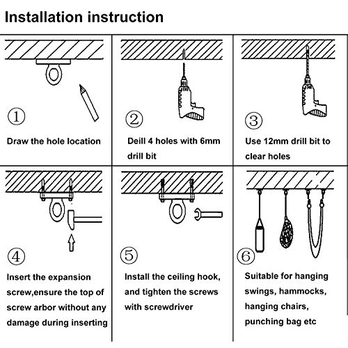 Hammock Hanging Kit, Lnkey Hammock Hooks 660 LBs Stainless Steel for Hammock, Hanging Chair, Punching Bag, Yoga Training, Hanging Lamp - Thumbnail 6