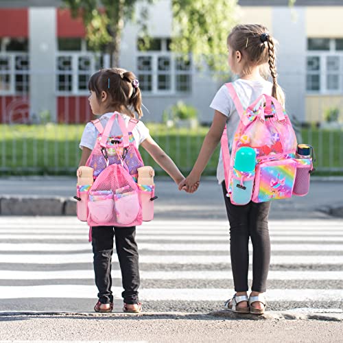 Kids Gym Drawstring Backpack Sports Bags With Two Water Bottle