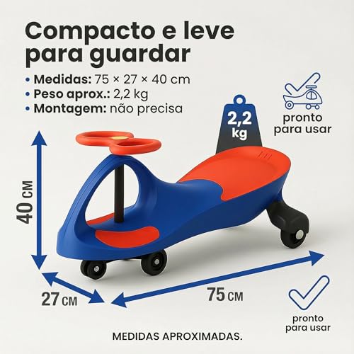 Carrinho de Rolimã Infantil Gira Gira sem Pedal URBANIUS, Volante 360° e Estrutura Reforçada – Certificado pelo INMETRO, 3+ Anos (Azul e Laranja)