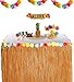 2PCS Luau Hawaiian Grass Table Skirt Decorations - Hula Hibiscus Tropical Birthday Summer Pool Party Supplies