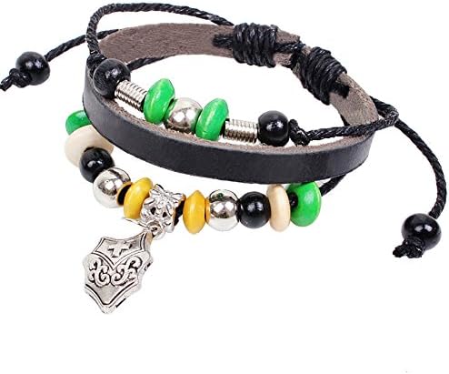 Gladiator Shield Leather Bracelet Personality Beaded Woven Bracelet Adjustable Cuff Charm Bangle