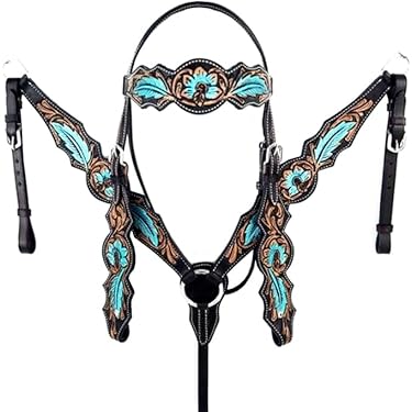 Collier De Poitrine Western Cuir Marron à Fleurs - Pour Cheval, Fait Main Inde