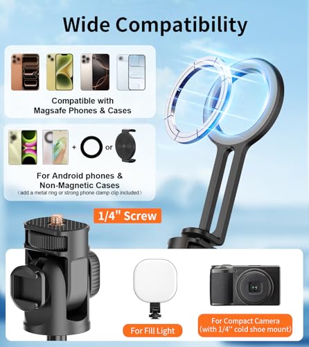 Gahenwo 69" Magnetic Phone Tripod for All Phones,Selfie Stick for Magsafe with Rechargeable Remote & Phone Mount ,Portable Stand with Tripod Leg for iPhone/Android,Camera Mounts & Clamps,Photo,Travel