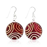 925 Sterling Silver Hand Painted Murano Glass Red Multi Ciricles Round Dangle Hook Earrings 1.8”