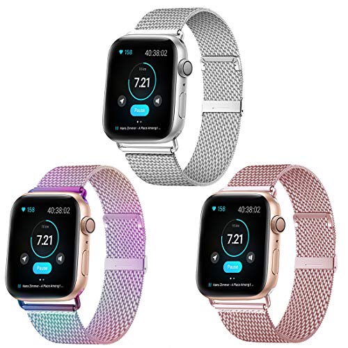 HILIMNY Compatible for Apple Watch Band 38mm 40mm, Stainless Steel Mesh Sport Wristband Loop with Adjustable Magnet Clasp for iWatch Series 1, 2, 3, 4, 5