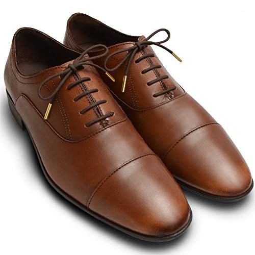 image for Waxed Thin Round Dress Shoelaces With Metal Tips [2 Pairs: 1 Pair With