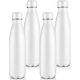 Volhoply 25oz Insulated Water Bottles Bulk 1/2/4 Pack, Metal Sports Water Bottles, Keeps Cold & Hot, BPA Free Leakproof Bottle (White,4 Pack)