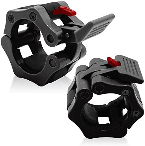 2" Olympic Barbell Collars (Pair) - Solid Nylon Locking Clamps with Quick Release Secure Snap Latch - Great for CrossFit, OHP, Squats, Deadlifts, Cleans, Snatches by SPORBO SPORTS (Black)