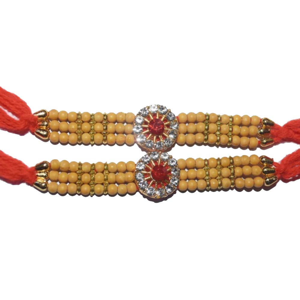Khandekar (with device of K) Set of Two Rakhi, Stone with Rudraksha Design Rakhi Thread, Raksha bandhan Gift for Your Brother, Vary Color and Multi Design