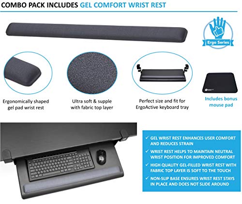 ErgoActive Extra Wide Under Desk Keyboard Tray with Clamp On Easy Installation, No Screws into Desk, Sliding Drawer, Fits Full Size Keyboard and Mouse - Includes Wrist Rest (Wide Tray + Wrist Rest)