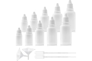 Burry Life Science 10PCS White Plastic Empty Squeezable Dropper Bottles Portable Eye Liquid Small Refillable Containers with Screw Cap and Plug (white, combination)
