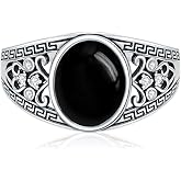 LELOUCHY Vintage Black Onyx Ring 925 Sterling Silver 10 MM Oval Cut Black Onyx Retro Ring for Women Size 4-12