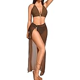 Kaei&Shi 3 Piece Swimsuits for Women,V Wire Halter Cheeky Bikini Sets,Sexy Bathing Suit with Mesh Cover Up