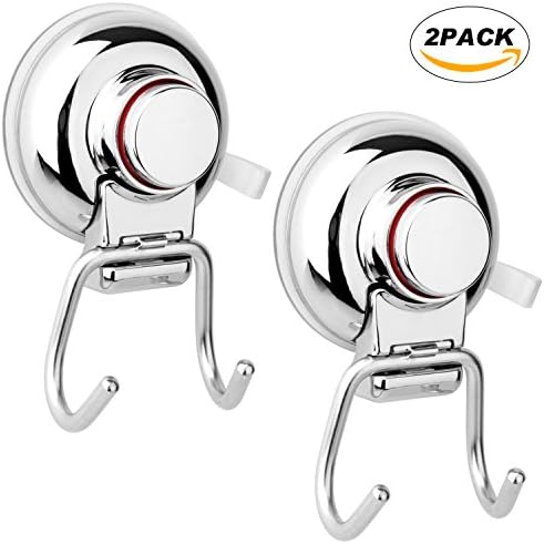 Suction Cup Hooks, Powerful Vacuum Holder, Strong Stainless Steel Hooks for Bathroom &amp; Kitchen , Storage bag, Towel hook, Bathroom shelf, Glass scraper  LONGWEN(2-Pack)