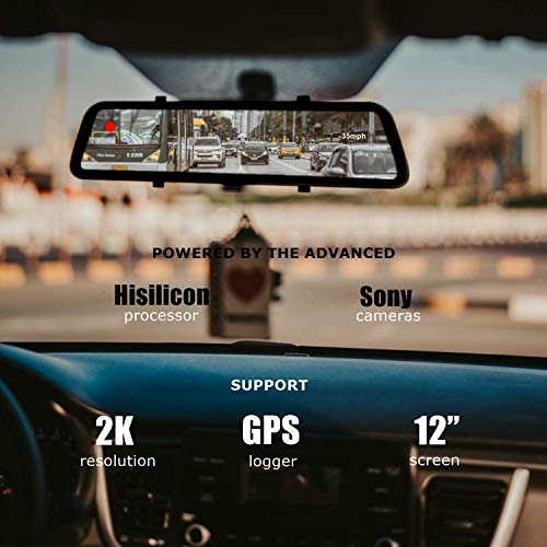 NikoMaku Mirror Dash Cam Front and Rear Backup Camera 12 Inch Screen for Cars GPS 2K Resolution Full Touch Screen Rear View Mirror Camera 170° Wide Angle Dual Lenses Waterproof AS-3 Pro Max