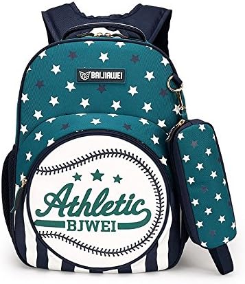 Waterproof School Backpack For Boys And Girls - Baseball Elementary School Bag With a Pen Bag - Best For School Outdoor Hiking Travel Use (Green)
