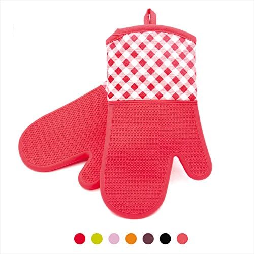 YUTAT Silicone Oven Mitts Heat Resistant Cooking Gloves Non-Slip Waterproof Oven Mittens 1 Pair (Coral)