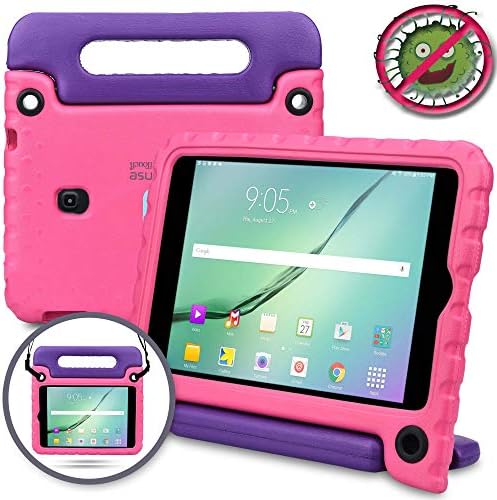 Pure Sense Buddy [Anti-Microbial Rugged Kids Case] for Samsung Galaxy Tab A 8.0 (2018) | Full Kit: Case, Strap, Screen Protector, Spray (Pink)