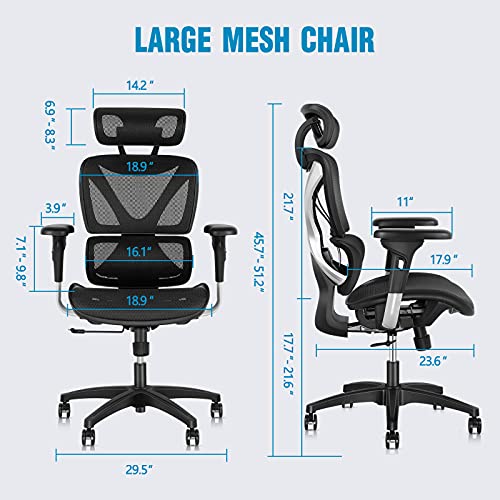 Gabrylly Ergonomic Office Chair, Large Mesh Chair with Lumbar Support