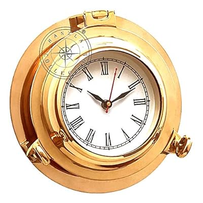Hanzla Collection Nautical Boat Porthole Time's Clock Maritime Polished Brass Ship's Decor 518tAJ9ydmL