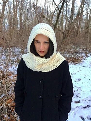 Off White Cream Crochet Long Hooded Scarf