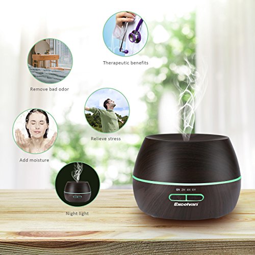 Aroma Oil Diffuser, Excelvan 300ML Essential Ultrasonic Humidifier Air Mist Aromatherapy Purifier with 7 Colors LED Automatically Change, Dark Woodgrain