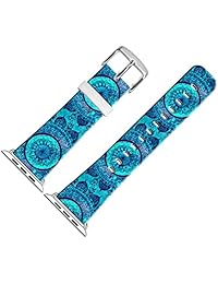 correas de iwatch 42 mm, 42 mm Correa de piel auténtica muñeca correa W), color plateado metal cierre de repuesto para Apple Watch Todos los modelos 42 mm   especail Flores Patrón en su correa