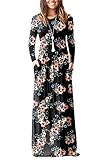 ESONLAR Women Floral Printed Long Sleeve Empire Maxi Dress with Pocket