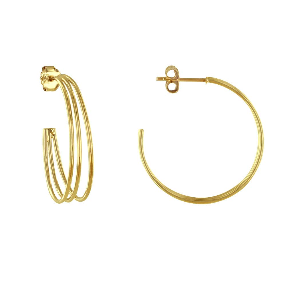 LES POULETTES BIJOUX - Gold Plated Earrings Half Creoles Three Rows