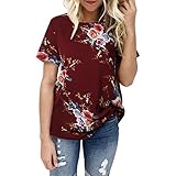 Goddessvan Women's Summer Casual Floral Printing T-Shirt Short Sleeve Chiffon Tops Blouse (2XL, Red)