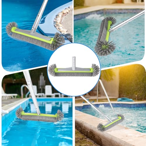 LALAGO Pool Brush, Pool Cleaning Brush, Brush Head with 175 cm Aluminium Handle, Cleaning Brush for Cleaning Bottom, Wall Brush for Swimming Pool (with Handle)