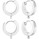 Beebeecraft 1 Box 16Pcs Round Leverback Earring Hooks 925 Sterling Silver Plated Huggie Hoop French Earring Findings with 316 Surgical Stainless Steel Pins for Jewelry Making Supplies(13x15mm)