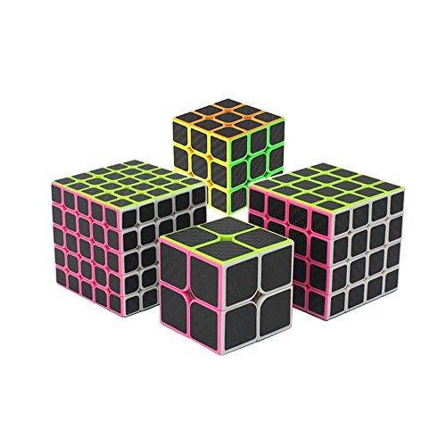 I-xun Magic Cube Set of 2x2x2, 3x3x3, 4x4x4, 5x5x5 Carbon Fiber Sticker Speed Puzzle Cube Pack