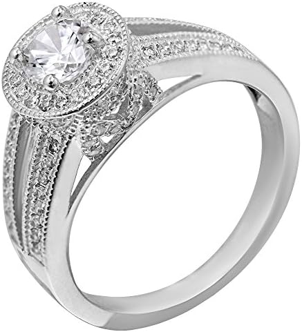 Evan Jewels EV5-2090, Sterling Silver Cubic Zirconia Round Center Enhanced Engagement Ring (S-7)