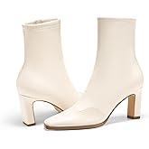 Coutgo Womens Ankle Boots Chunky Heel Square Toe Short GoGo Booties Side Zipper Winter Dress Shoes