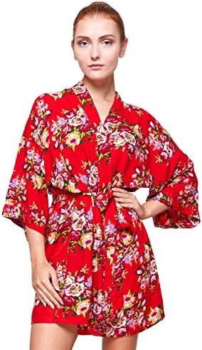 Bridesmaid Robe, Set Of Robes, Bridal Party Robes, Cotton Kimono Robes, Bride Bridesmaid robess (Plus Size, Red)