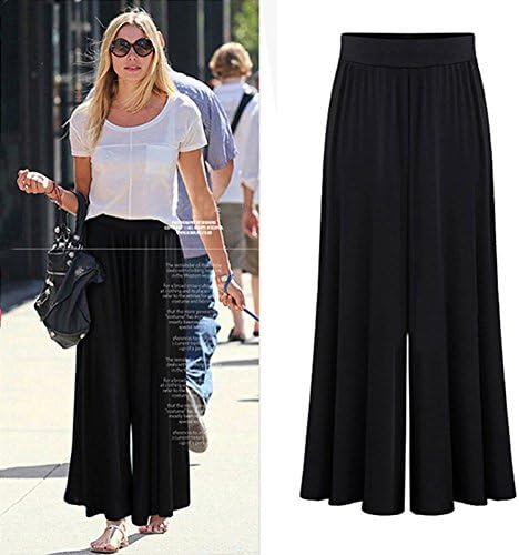 WELVT Womens Modal Plus Size Palazzo and Gaucho Lounge Pants Trouser black 4X