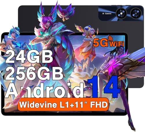Tablet Android 14 11 Zoll mit 24GB RAM 256GB ROM TF 1TB, Bluetooth 5.0, Widevine L1, Octa-Core 2.0 GHz, 5G WiFi, 5MP+13MP, 8000mAh, 1280 * 800 IPS FHD