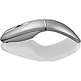 Bluetooth Arc Mouse Wireless Silent Travel Mouse Rechargeable with BT & 2.4G Dual Mode, Slim Rotatable Portable Mobile Mouse, USB Optical Computer Mice for PC Laptop Macbook iPad iPhone Tablet -Silver