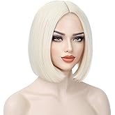 WTHCOS Platinum Blonde Bob Wig Platinum Blonde Wigs for Women Short Straight Wig Middle Part wig Heat Resistant Synthetic Wigs for Cosplay Costume Party